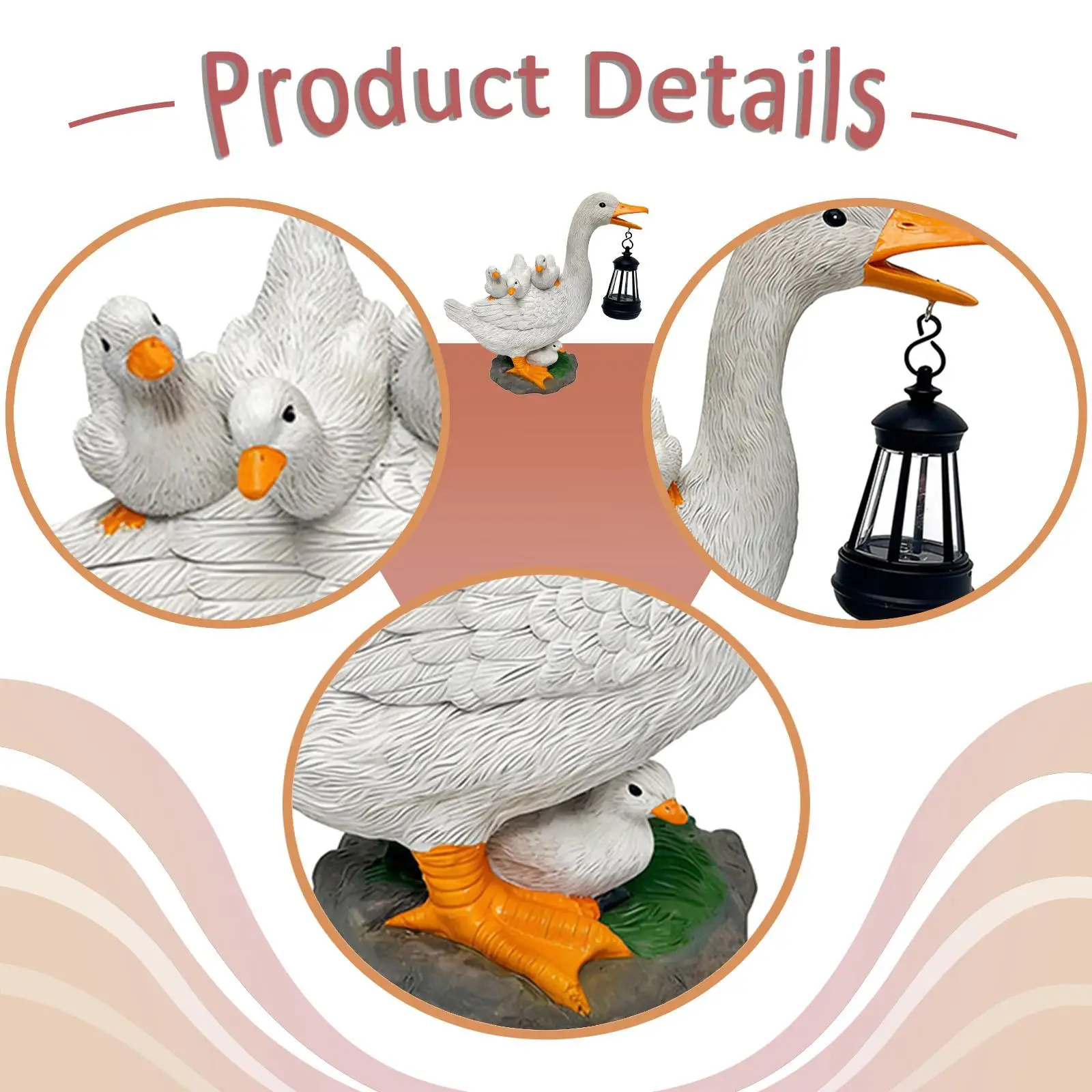 

Уличная фигурка белой утки из смолы, садовая статуэтка с солнечной подсветкой для декора крыльца, двора, газона