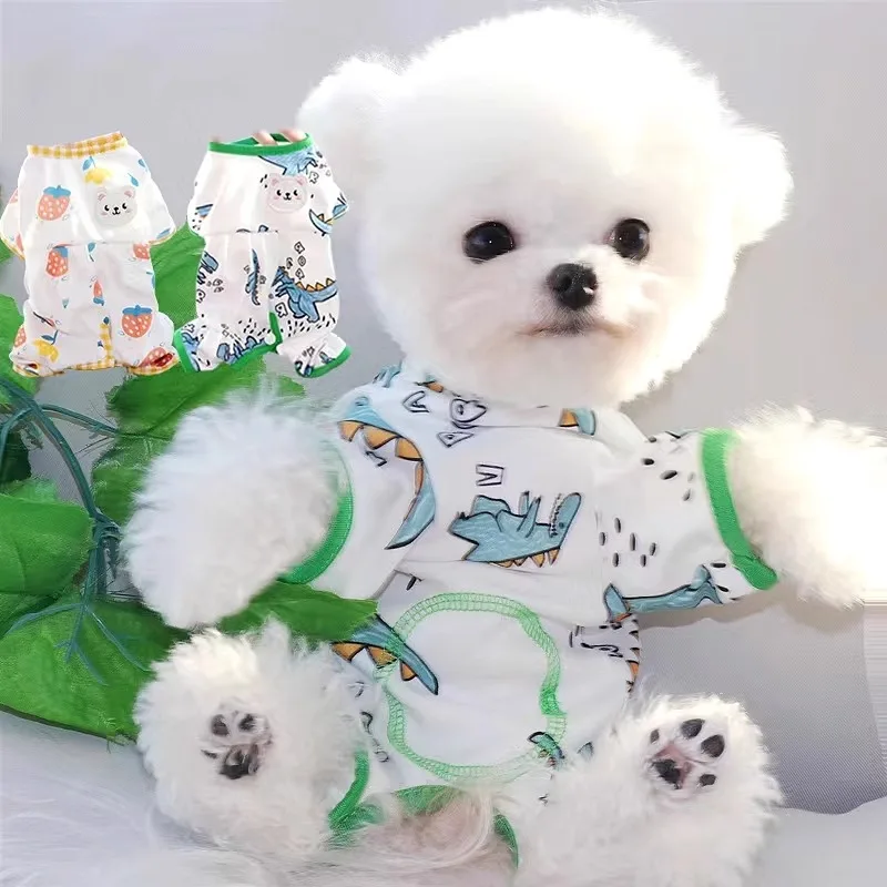 

Dinosaur Print Dog Clothes Puppy Cartoon Four Legged Clothes Bichon Winter Warm Bottom Shirt Yorkshire Soft Bodysuit