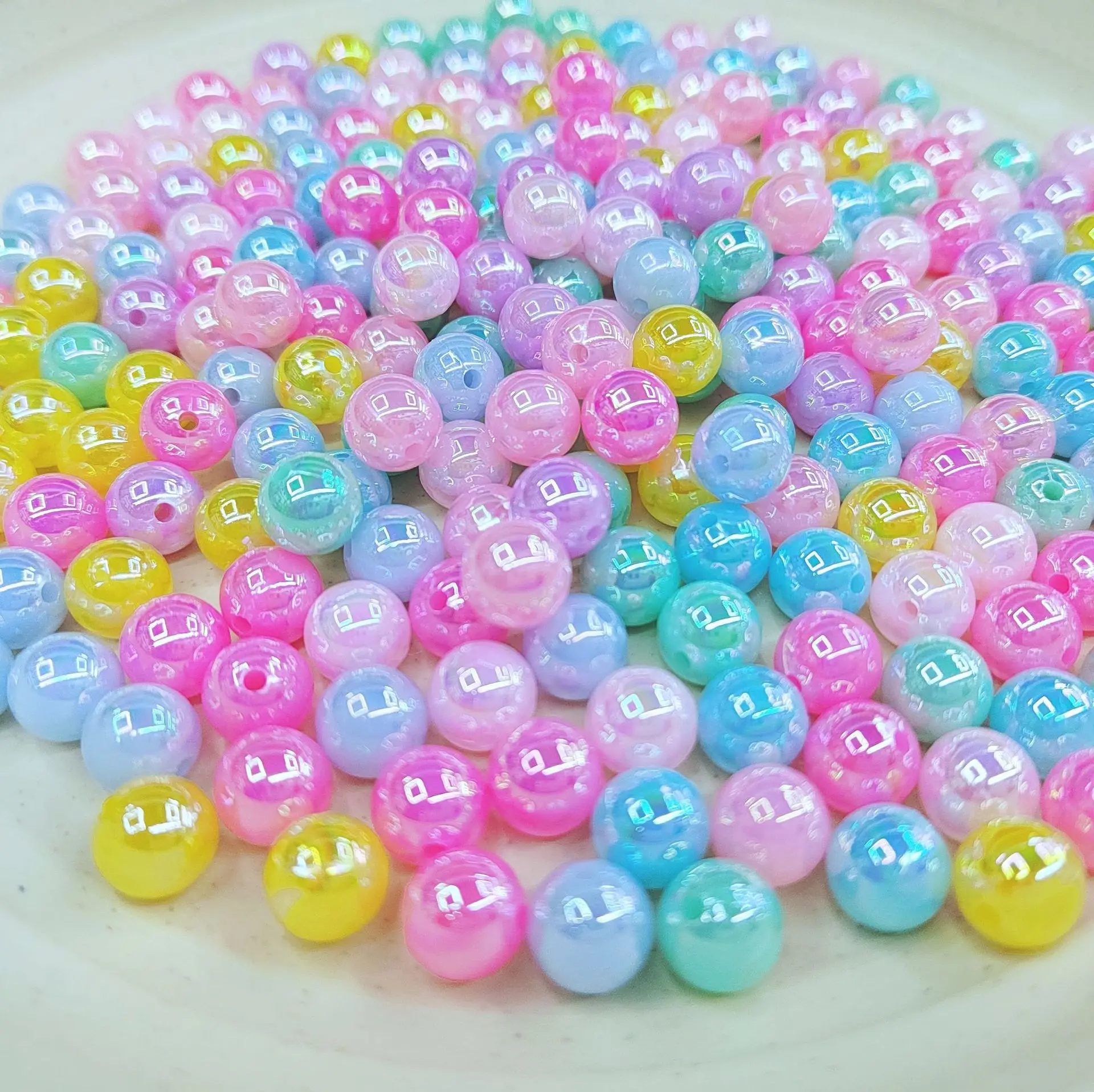 Acrylic Beads For Jewelry Making Macaron Solid Color Ab Color Beads Round Beads Diy Bead Making Handmade Plastic Loose Beads