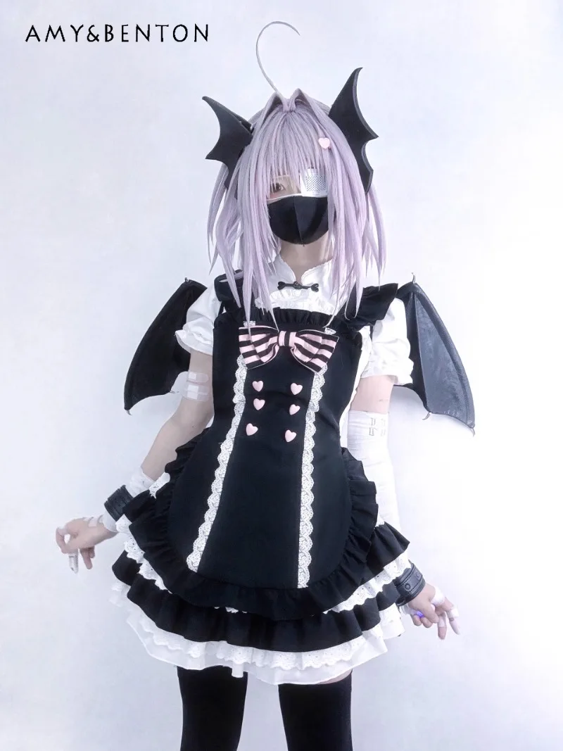 

2025 New Japanese Summer Original Design Sense Subculture Love Buckle Bow Cake Skirt Set For Women