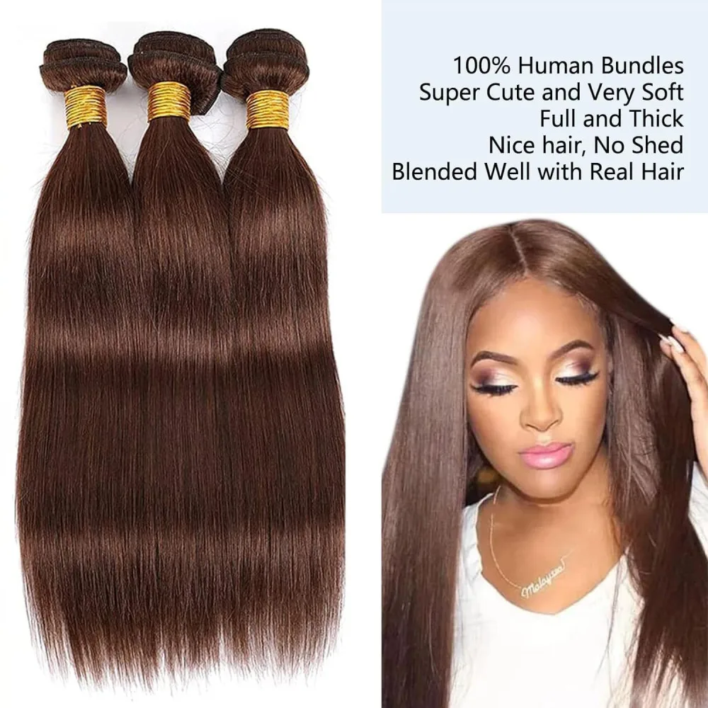 Recht Menselijk Haar Bundels Chocolade Bruine Braziliaanse Bundels 100% Menselijk Haar Weave Extensions 20 22 24 Inch Voor Vrouw Kleur #4