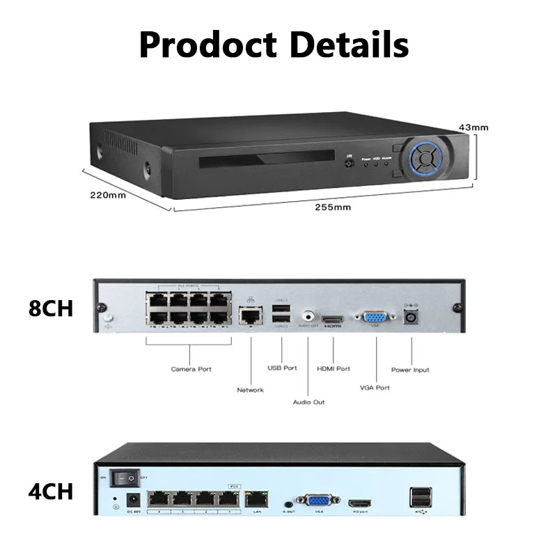 HJT 4K 8CH NVR CCTV 4CH 24/7 Recording IP Camera View P2P H.265 Network Video Recorder CCTV SecurityXMeye