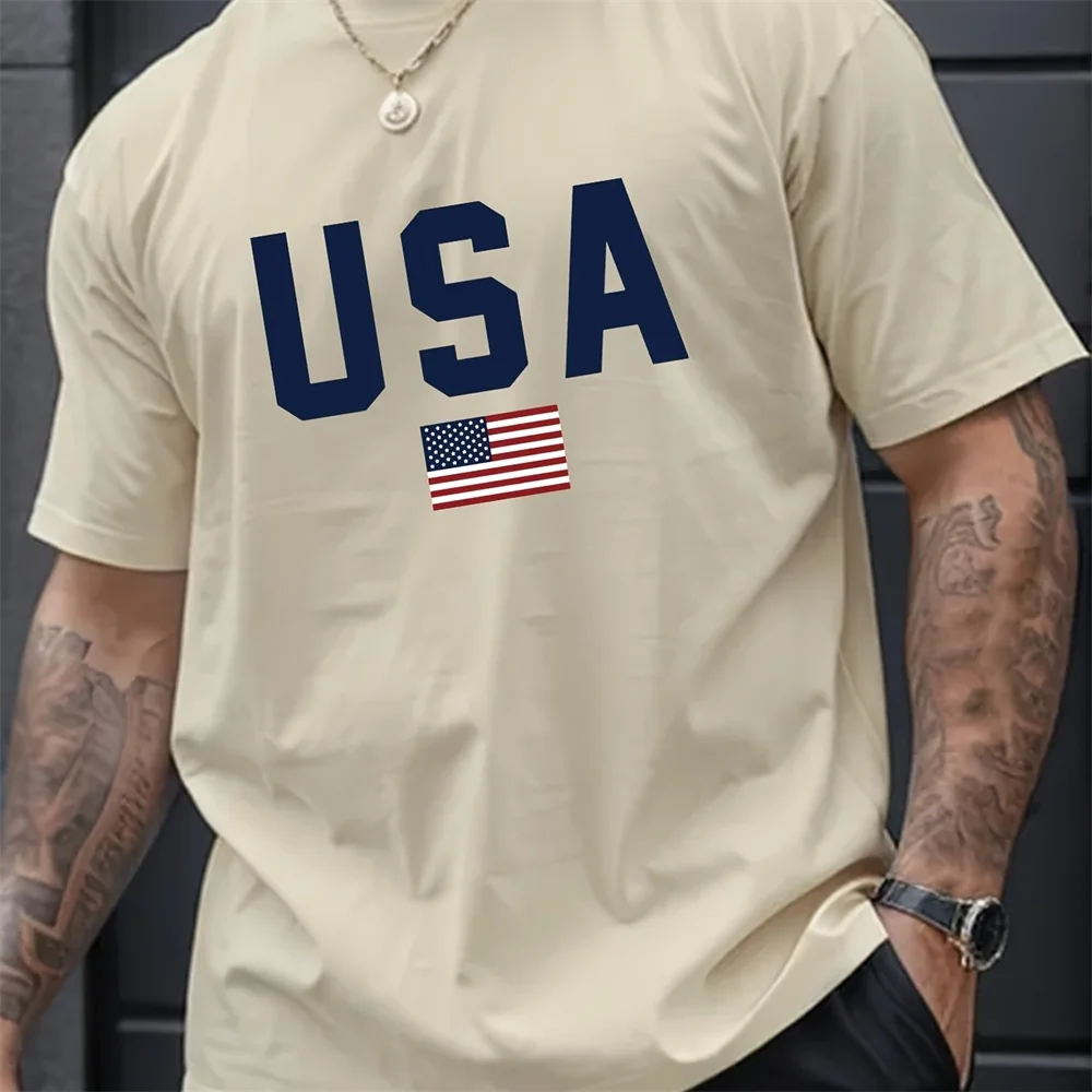 Mens Summer Crew Neck Alphabet Pattern Short Sleeve T-Shirt - Breathable Polyester Fabric,Slight Stretch,Regular Fit,Casual image 3