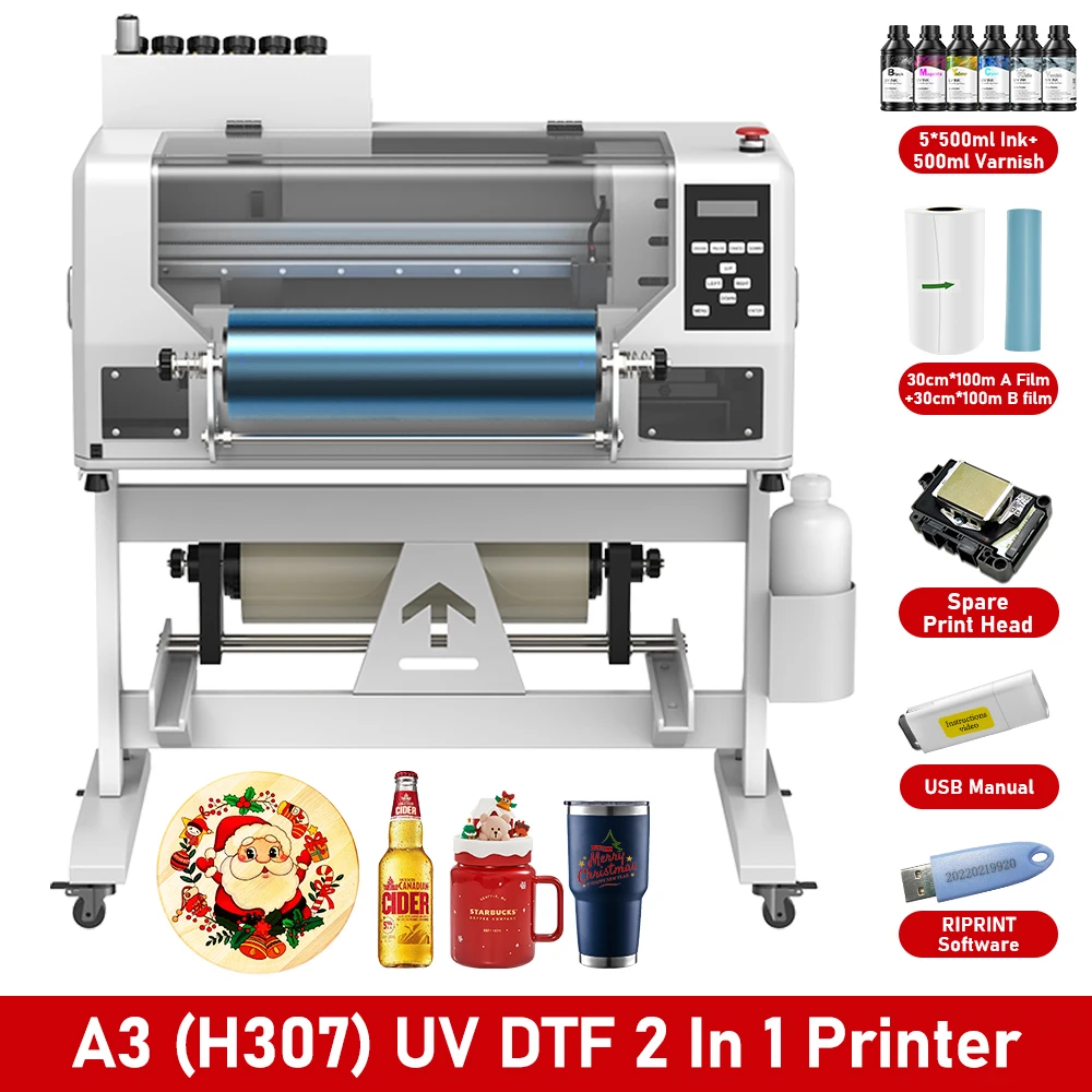 A3 Roll UV DTF Printer for Epson DX7 Printhead AB Film UV DTF Sticker Printing Machine Bottle Mug Sticker 2In1 UV DTF Printer