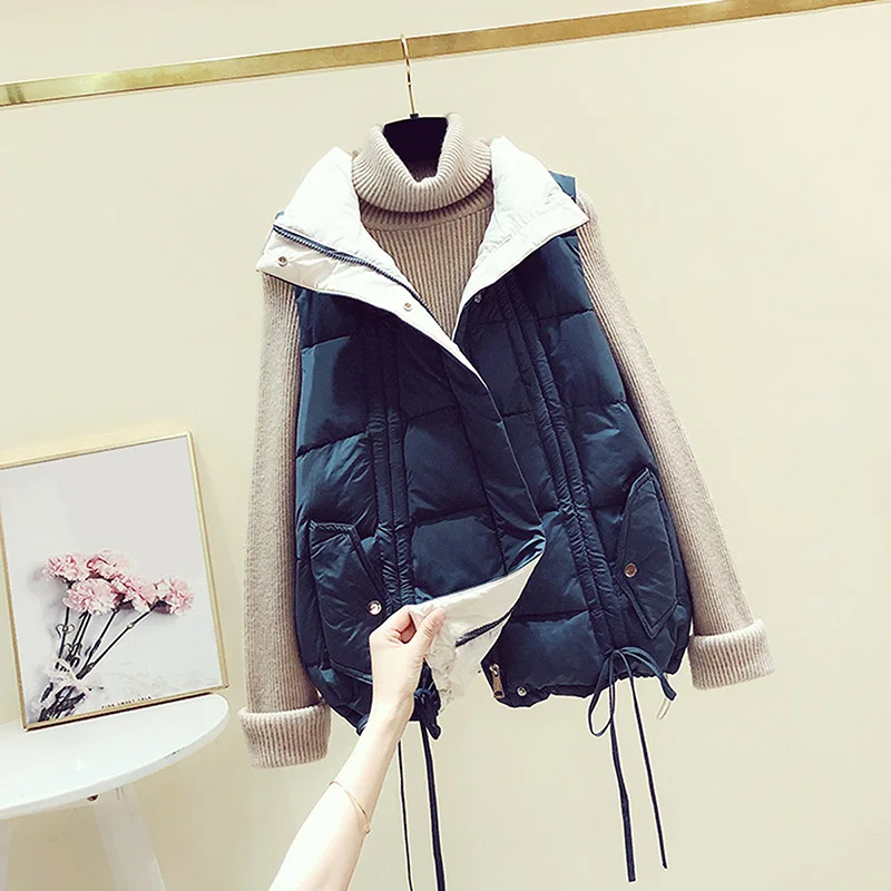 2022 New Women's Vest Jacket Autumn Winter Jacket solid color Stand Collar Coat Sleeveless Loose Female Waistcoat