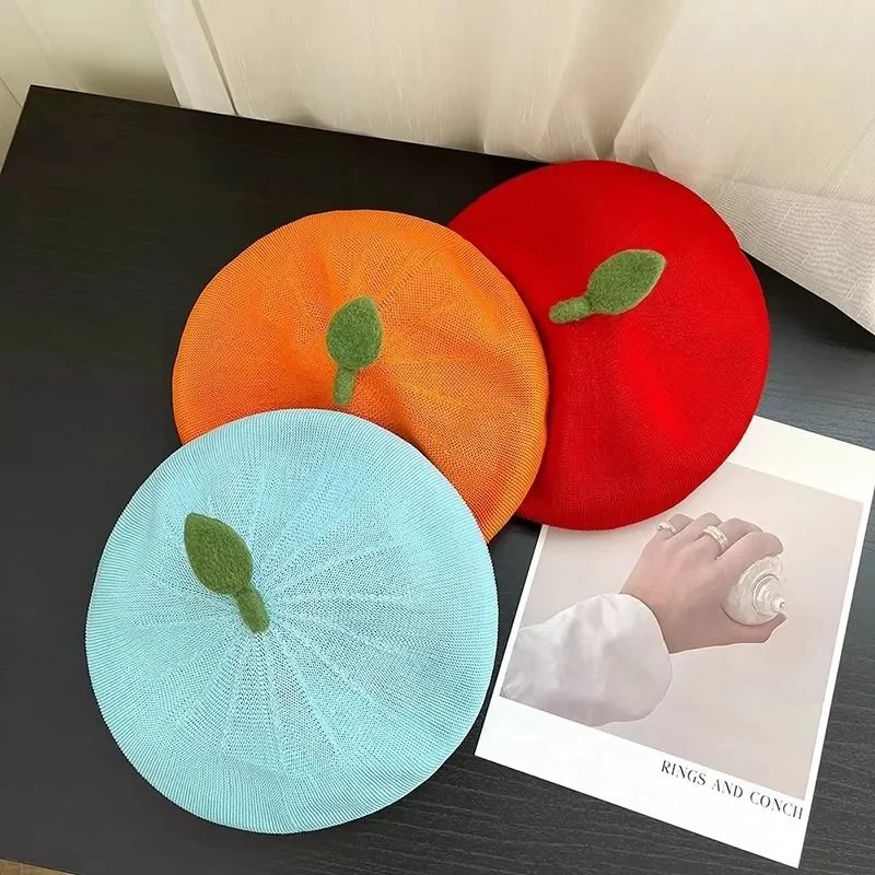 Japanse Roze Perzik Meisje Schilder Hoed Ademend Oranje Baret Fruit Caps Casual Frisse Leuke Muts Baret Cap Vrouwelijke Dame