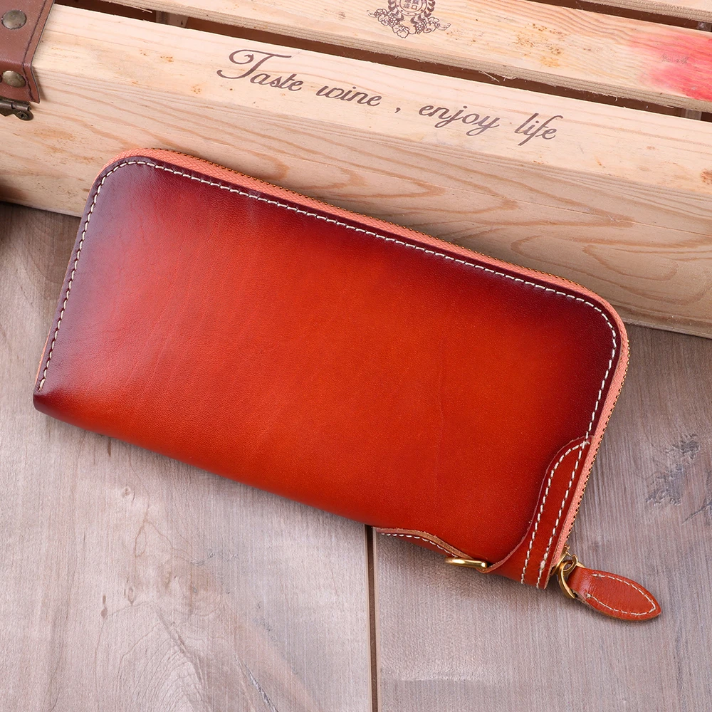 

Genuine leather long wallet vegetable tanned leather retro multi slot men's handheld bag large capacity male trendy wallet