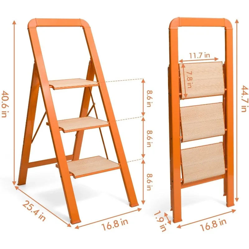 Step Stool 3 Step Ladder Lightweight Folding Step Stool Ladders for Home with Wide Anti-Slip Pedal Blanket Ladder Shelf