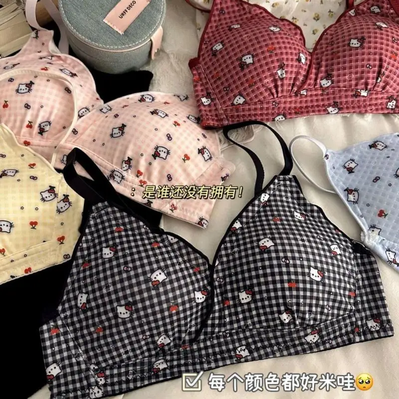 Sanrio Hello Kitty Pure Cotton Underwear Kawaii Anime Cartoon Print Soft Comfortable Small Size Bra Cute Girls Underwear