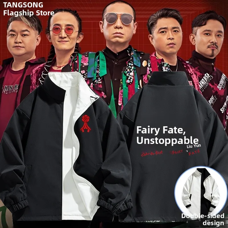 

Двусторонняя куртка-бомбер Rose Ro Band Jaet ex для осени и зимы, в стиле музыкального фестиваля, повседневная, модная, из полиэфирного волокна