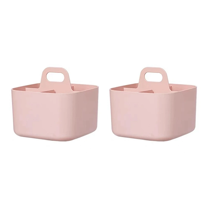 

2 PCS Caddys Organizer Stackable Plastic Caddys With Handle Desk Caddys, Art Organizers And Storage Makeup Caddys Pink