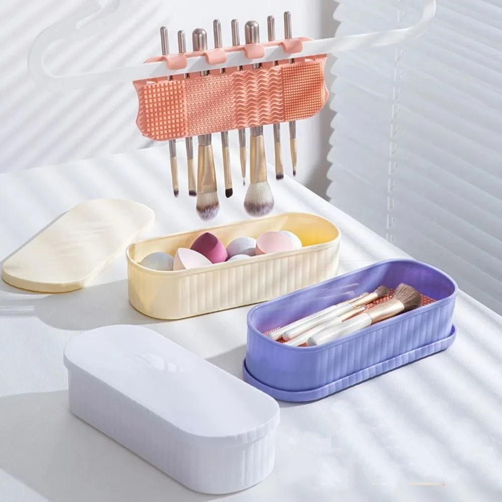 

3-in-1 Makeup Brush Cleaning Box Drain Sponge Storage Powder Puff Washer Multifunction with Drying Holder Beauty Egg Drying Rack