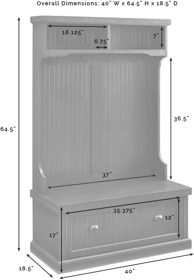 Crosley Furniture Seaside Hall Tree met schoenenrekbank en kapstokken voor hangende opslag, noodlijdend wit