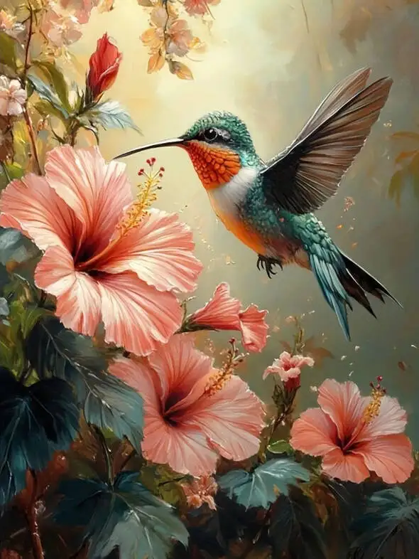 Huacan Diamond Painting Art Craft Vogel Dier Roze Bloemen Volledige Ronde Vierkante Diamanten Mozaïek Woonkamer Art Craft