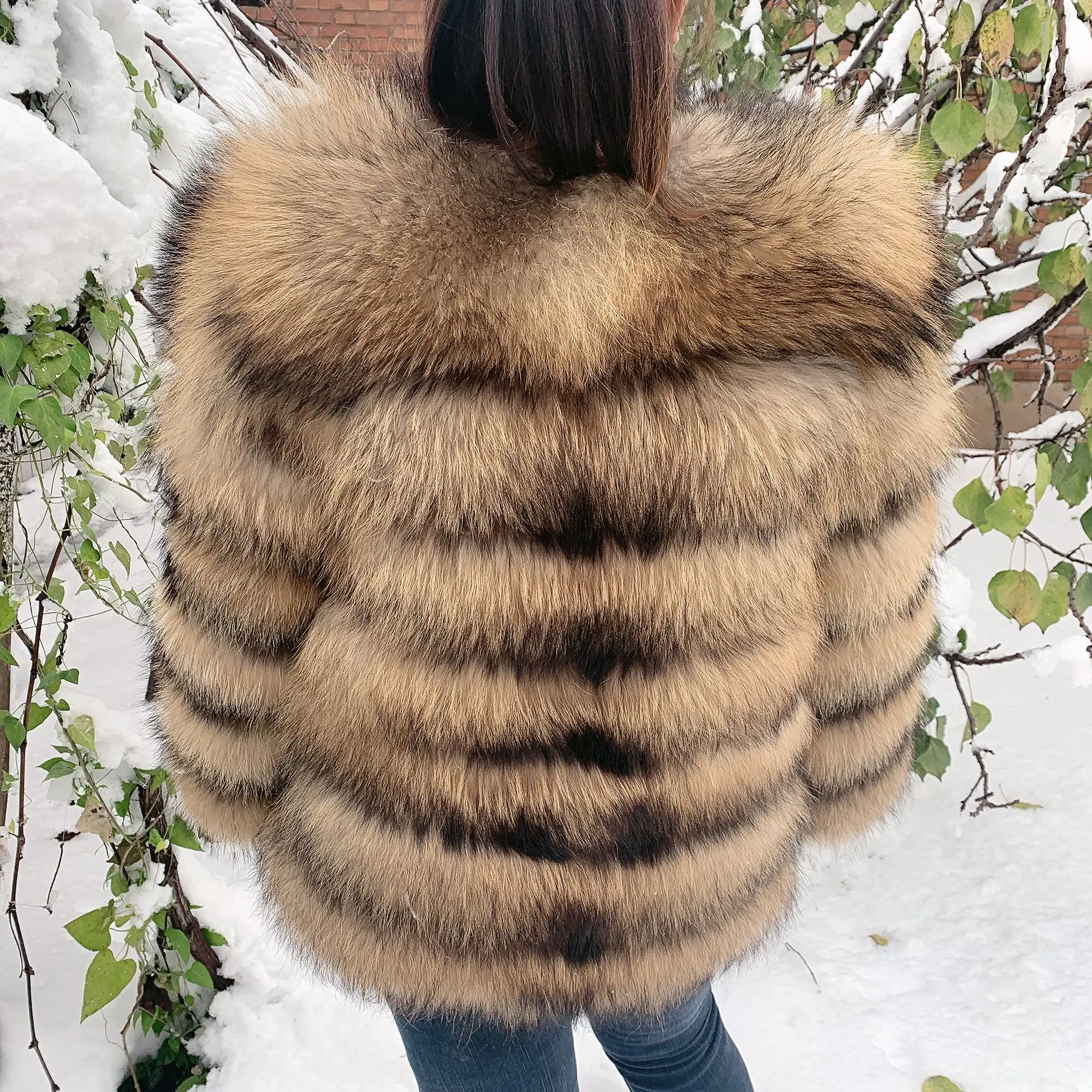 New Women\'s Raccoon Fur Coat 100% Real raccoon Fur Jacket Ladies Winter warm Luxury fluffy fur coat free shipping