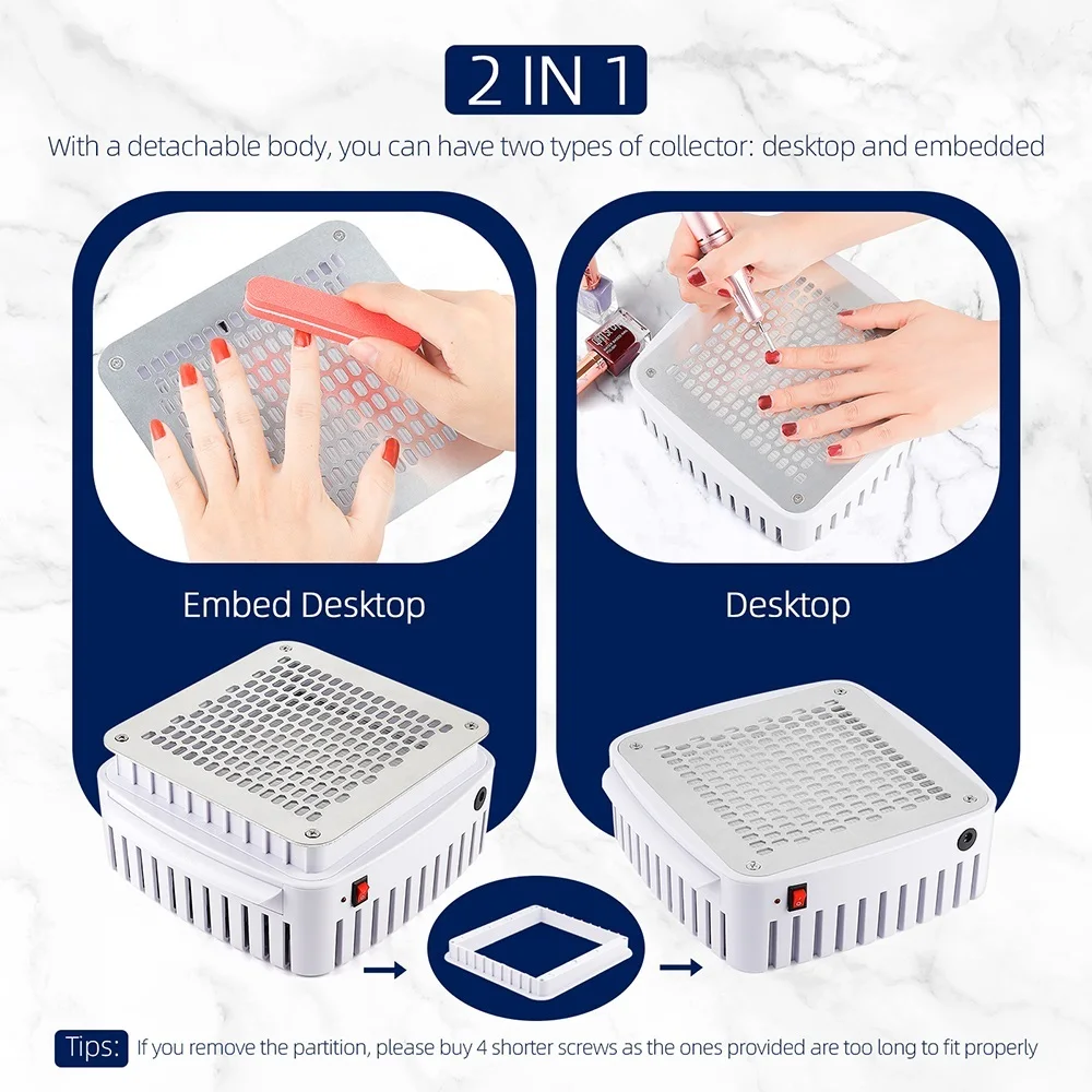 Collettore di polveri per unghie professionale con filtro Aspirapolvere per unghie da tavolo incorporato Unghie in gel Collettore da scrivania per manicure per unghie