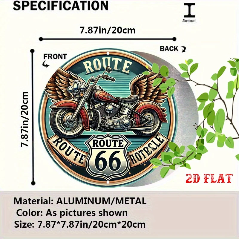 2D Flat 1pc Adventure Round Aluminum Sign, Classic Metal Tin Sign, Winged Motorcycle 7, 87X7, 87 Round Aluminum Sign - Route 66