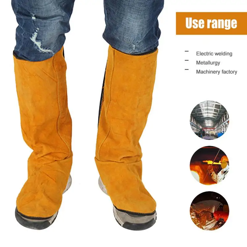 

1 Pair Cowhide Leather Welding Spats Protective Shoes Feet Cover Heat Resistant Flame-Retardant Welding Boot Cover Safety Work