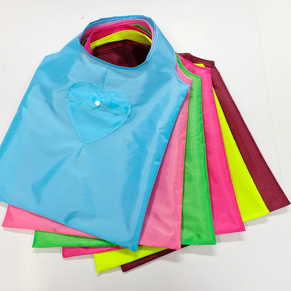 Fashionable Heart Style Polyester Shopping Bag Recycled Durable Large Capacity Storage Tote Bag for Custom Print