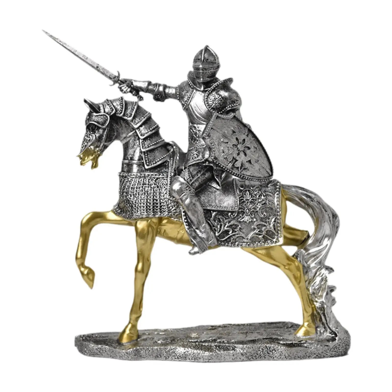 Knight Horse Statue Retro Art Piece Resin Decorative Figurine Tabletop Ornament for Shelf Entryway Bedroom Entrance Living Room