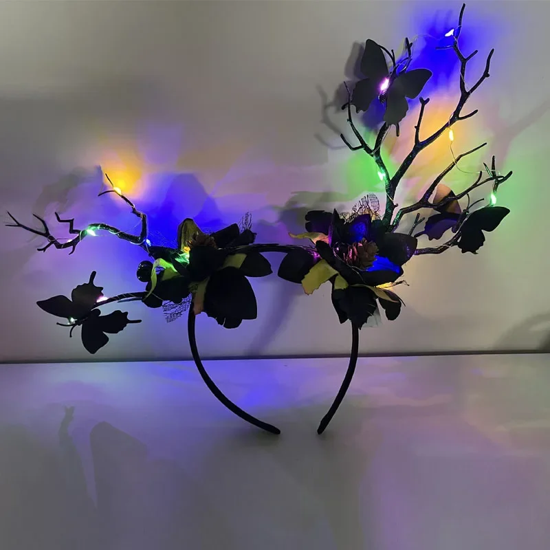 הוביל אור ראש נשים בנות Halloween halloween סניף פרפר שחור זוהר המפלגה אספקה