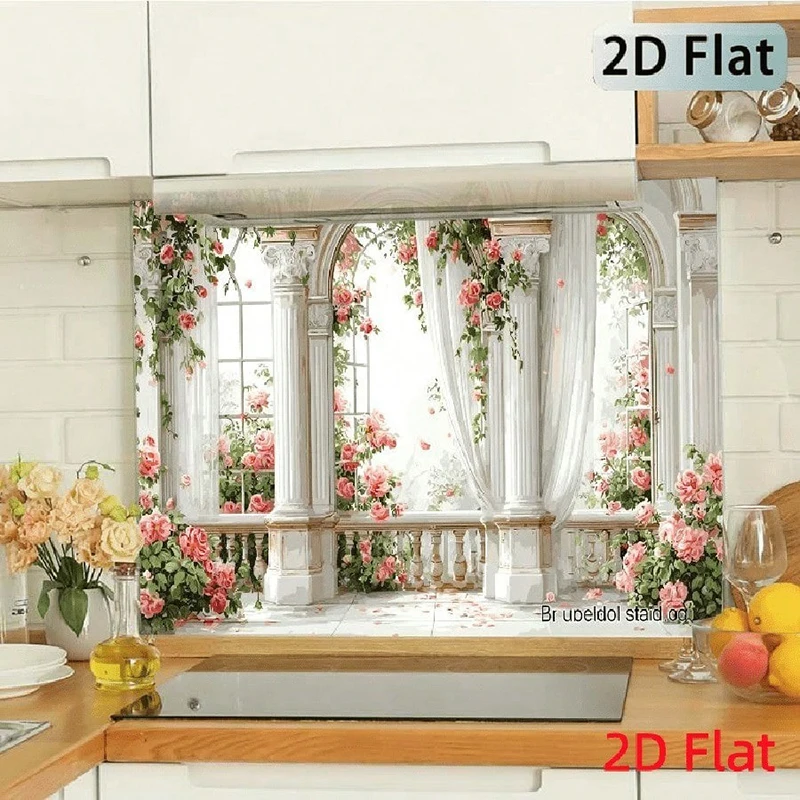 2D Flat European Style Romantic Rose Vineyard Wall Decoration For Kitchen And Balcony Suitable For Restaurant Decoration