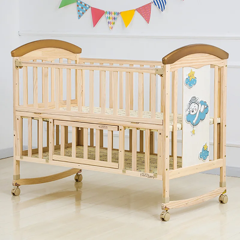 No paint crib Solid wood movable multi-functional splicing queen bed Newborn baby bedside bed