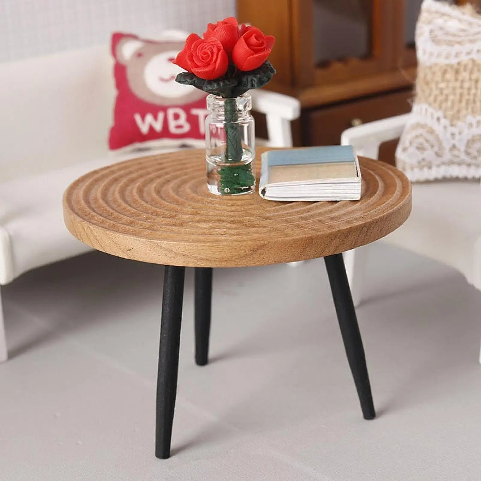 Dollhouse End :12 Scale Toy Furniture Model Crafted Round Mini Desk for