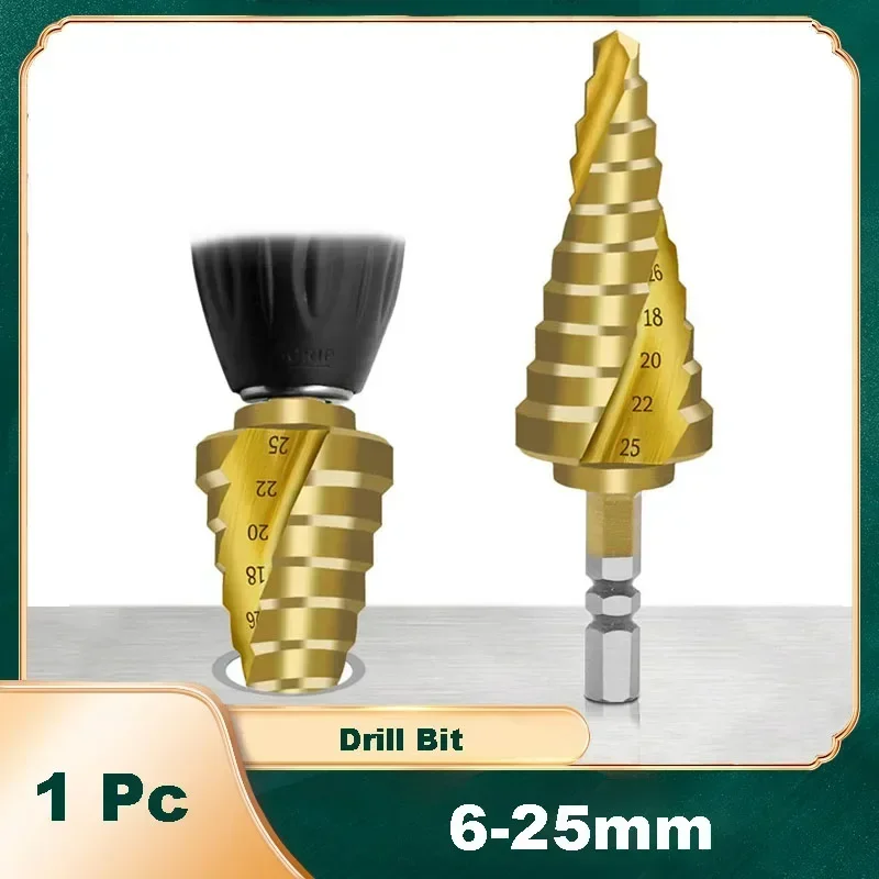 

6-25mm Pagoda-Shaped Step Cone Drill Bit Spiral Hex Shank HSS Titanium Coated Sharp Edge Metal Drilling Expanding Hole Drill Bit