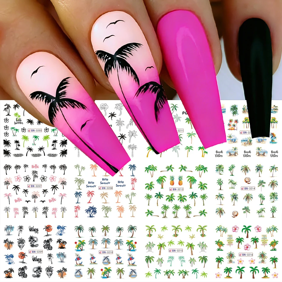 1 Sheet Summer Palm Tree Nail Sliders Water Transfer Sticker