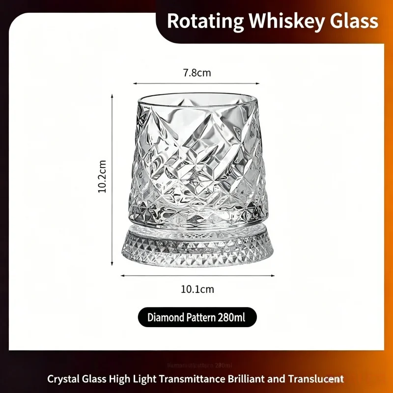 280ml Rotierendes Whiskeyglas Kristall-Rumglas Cocktail-Party-Trinkgeschenk Kreatives Kristall-Premium-Bierglas