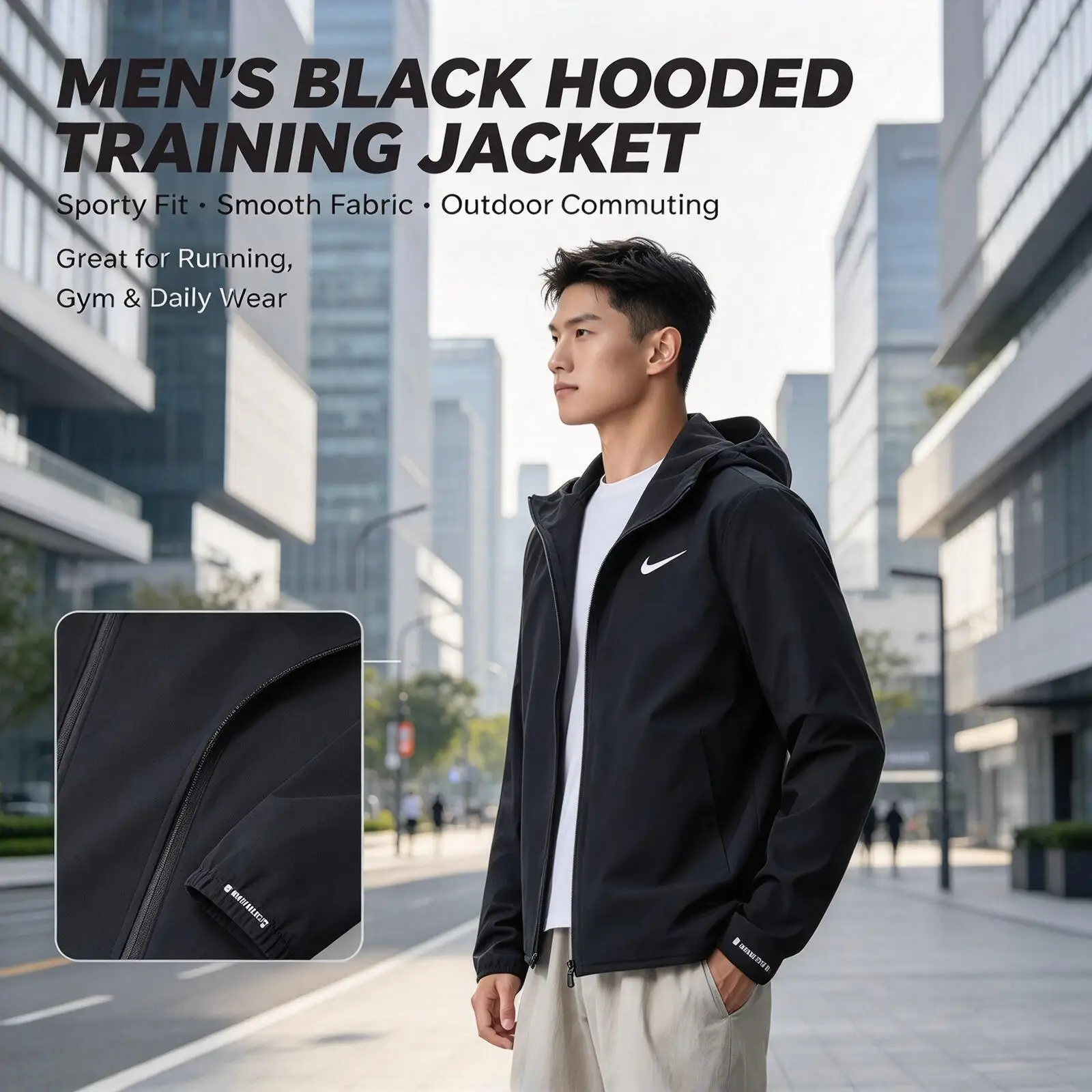Nike Therma-FIT IO9193-010 Men Hooded Jacket, Windproof Black Soft Shell Coat for Running Training Daily Commuting
