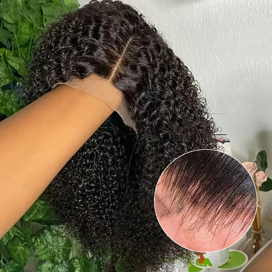 Parrucca frontale in pizzo brasiliano a onda profonda corta Bob 13x6 HD 100 capelli umani linea sottile naturale Remy riccia 13x4 parrucca anteriore in pizzo 14 16 pollici