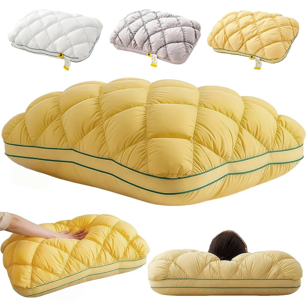 1Pcs Pineapple Cloud-Like Pillow, Balanced Softness Support, Unique Cream Puff Pillow Waffle Grid, Comfortable Sleep Pillow