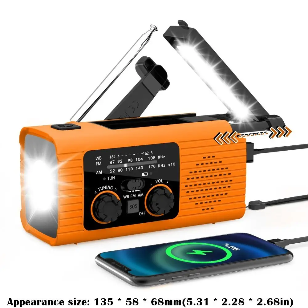 USB Charged Radio Emergency Weather Radio 4000MAh Battery Rechargeable Weather Alert Radio Solar Rechargeable Waterproof Design