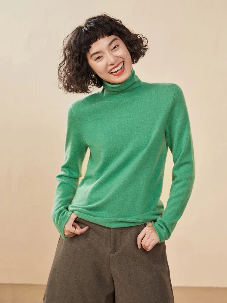 

Женский кашемировый свитер с воротником-стойкой, базовый пуловер с длинным рукавом, кашемировая вязаная одежда, весенне-осенний вязаный топ