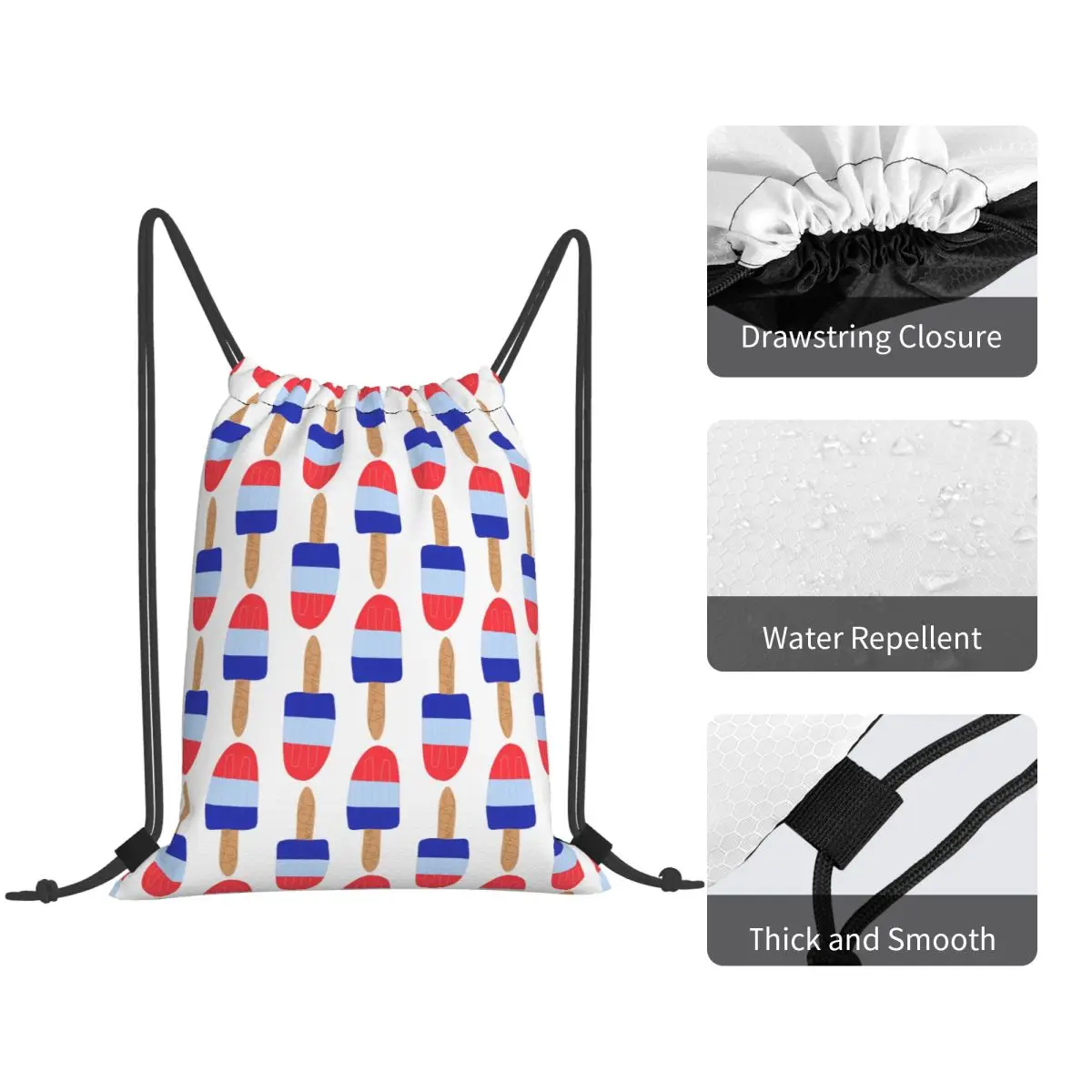 Starry Independence Ice Pop White Light Backpacks Fashion Drawstring Bundle Pocket Sundries Bag Book Bags for Man Woman Students
