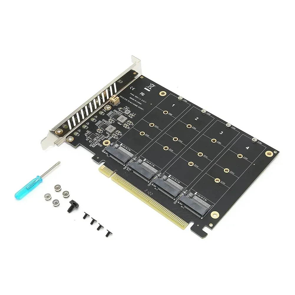 4 Port M.2 NVMe SSD to PCIE X16M Key Hard Drive Converter Reader Expansion Card, 4 x 32Gbps Transfer Speed (PH44)