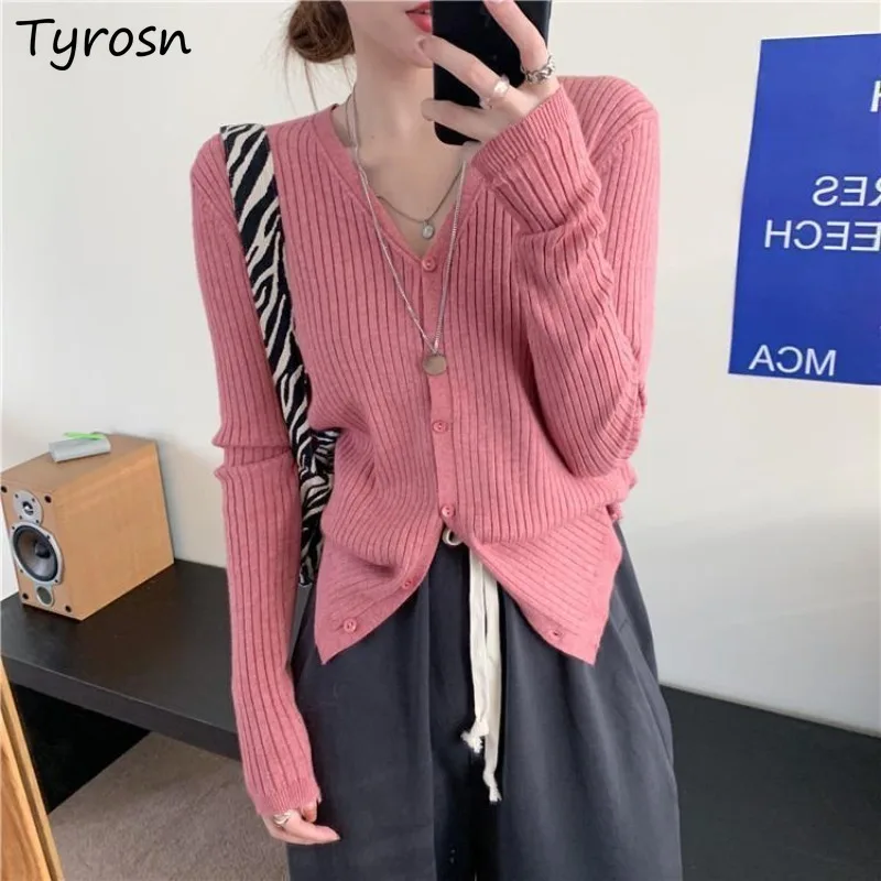 Cardigan Women Comfortable Korean Style Simple Solid All-match Autumn Elegant Classic Ladies Basic Leisure Trendy V-neck Daily