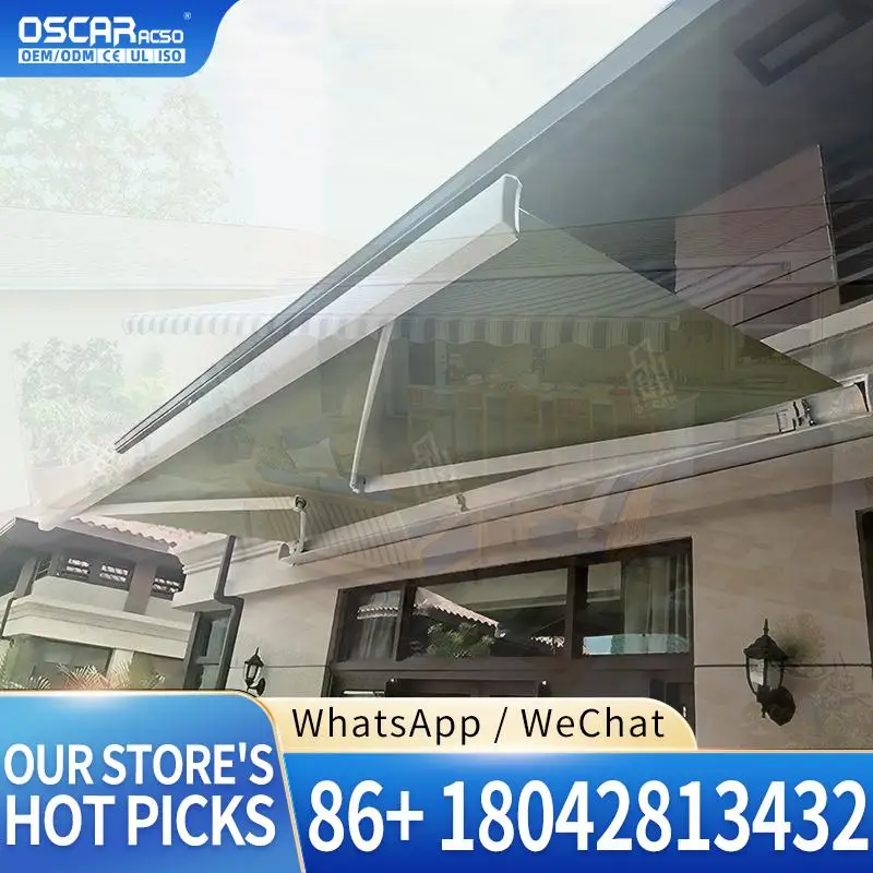 

Outdoor Patio Electric Sun Canopy Motorized Shelter Imported Fabric LED Light for Garden Balcony Terrace Retractable Awning