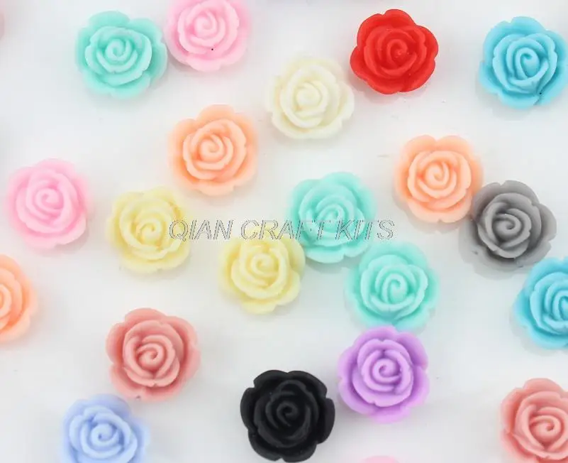 300pcs Flatback Resin matt rose flower assorted Cabochons 14mm DIY  hair bow, flower centers supply for handicraft D25