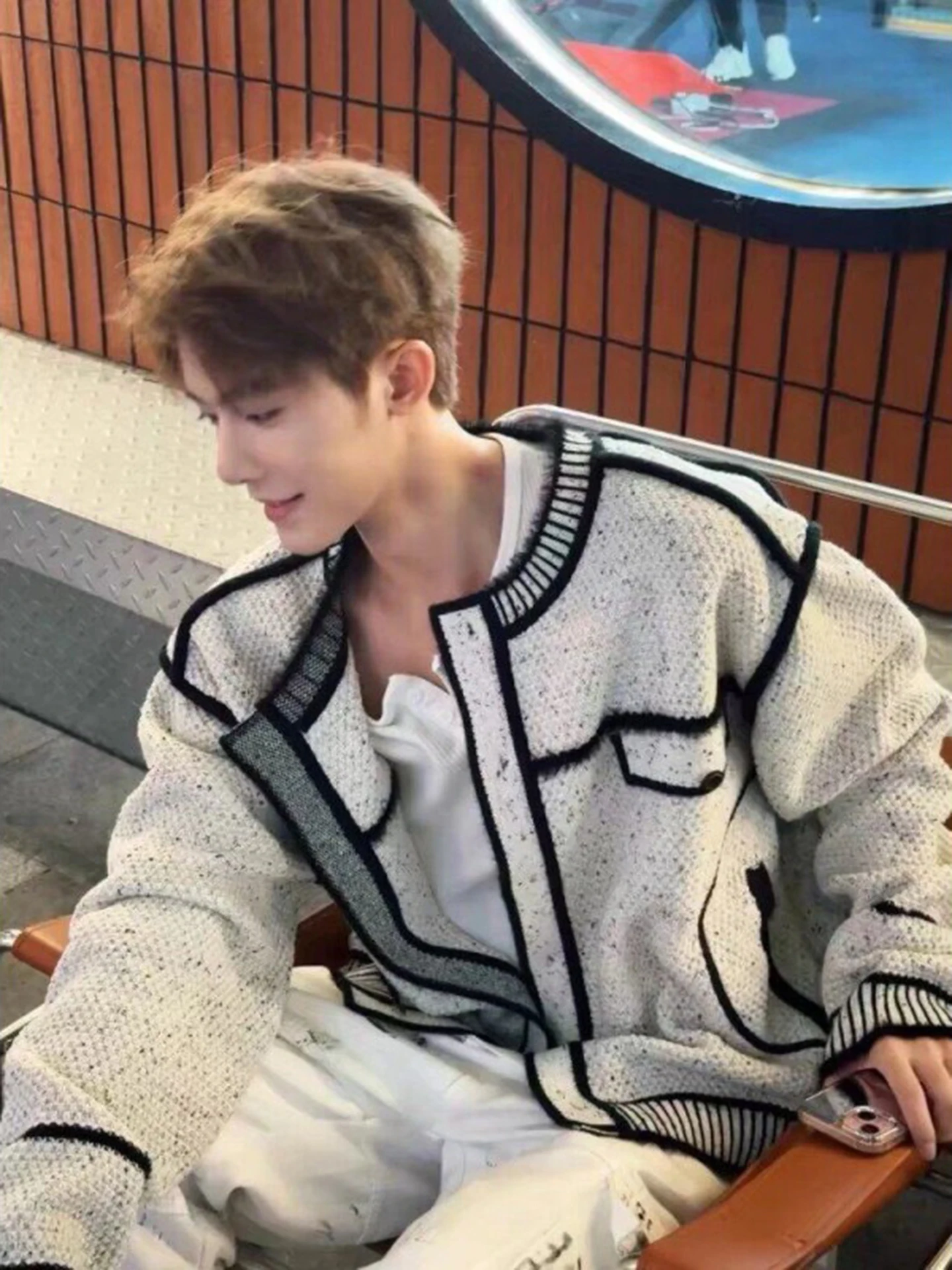 

Preppy Sle Striped Splicing Knitted Jaet Men's Loose Fit round Ne Open Cardigan Outerwear for Autumn Wear