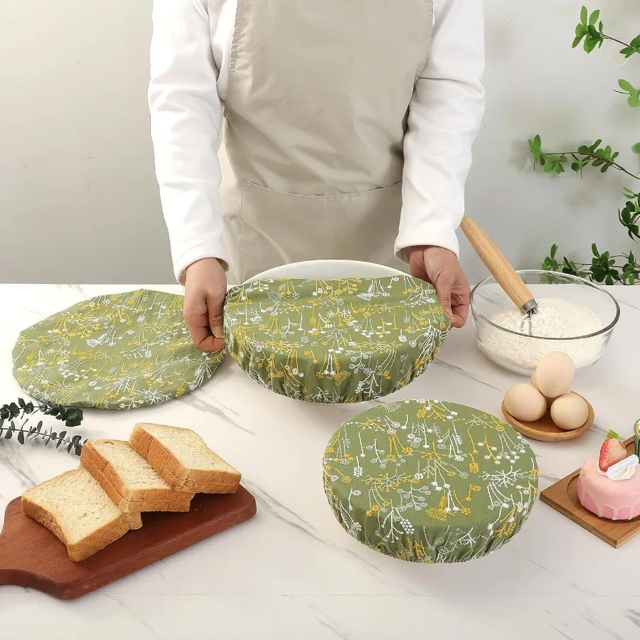 أغطية أوعية قابلة لإعادة الاستخدام لخبز الخبز المطرز الهندباء الكتان نسيج القماش القطني قابل للغسل مع غطاء مرن لـ #2