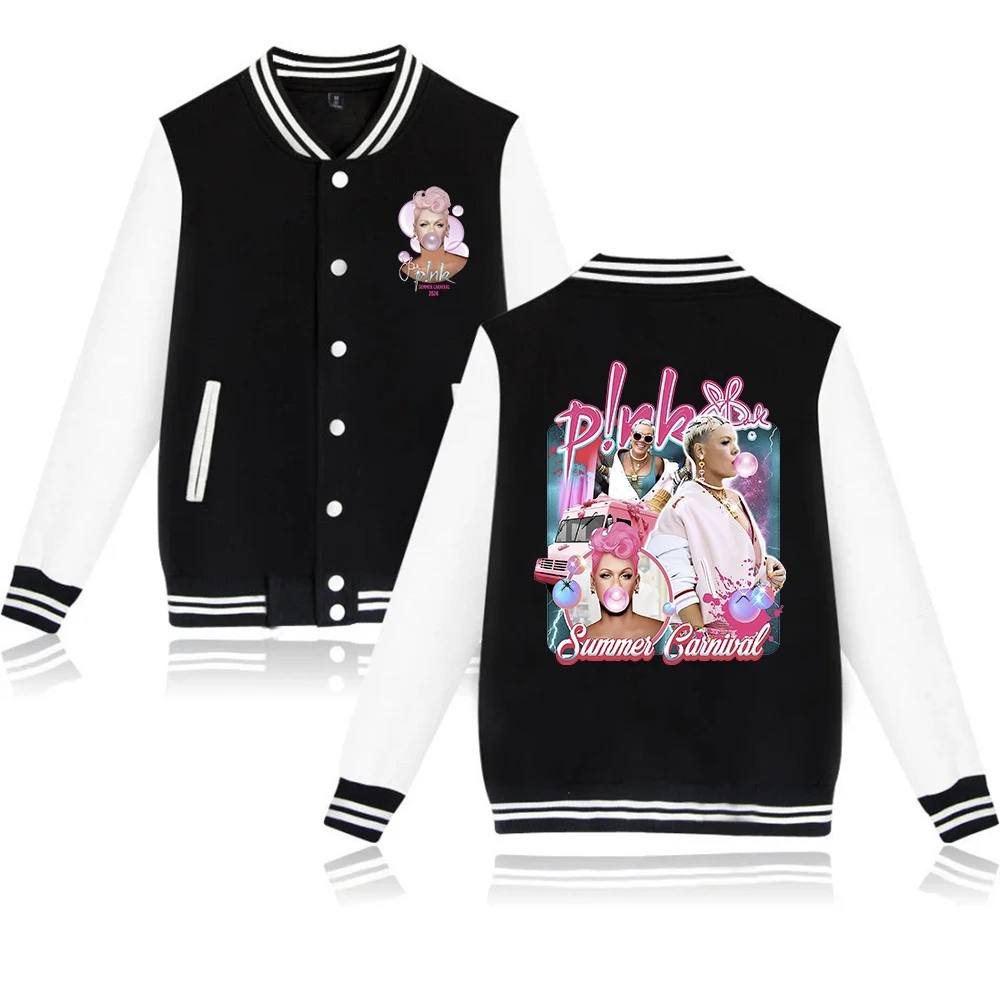 2024 P!nk Pink Summer Carnival Merch PiNk Summer Carnival Women Men Baseball Uniform Jacket Hoodie Sweatshirts