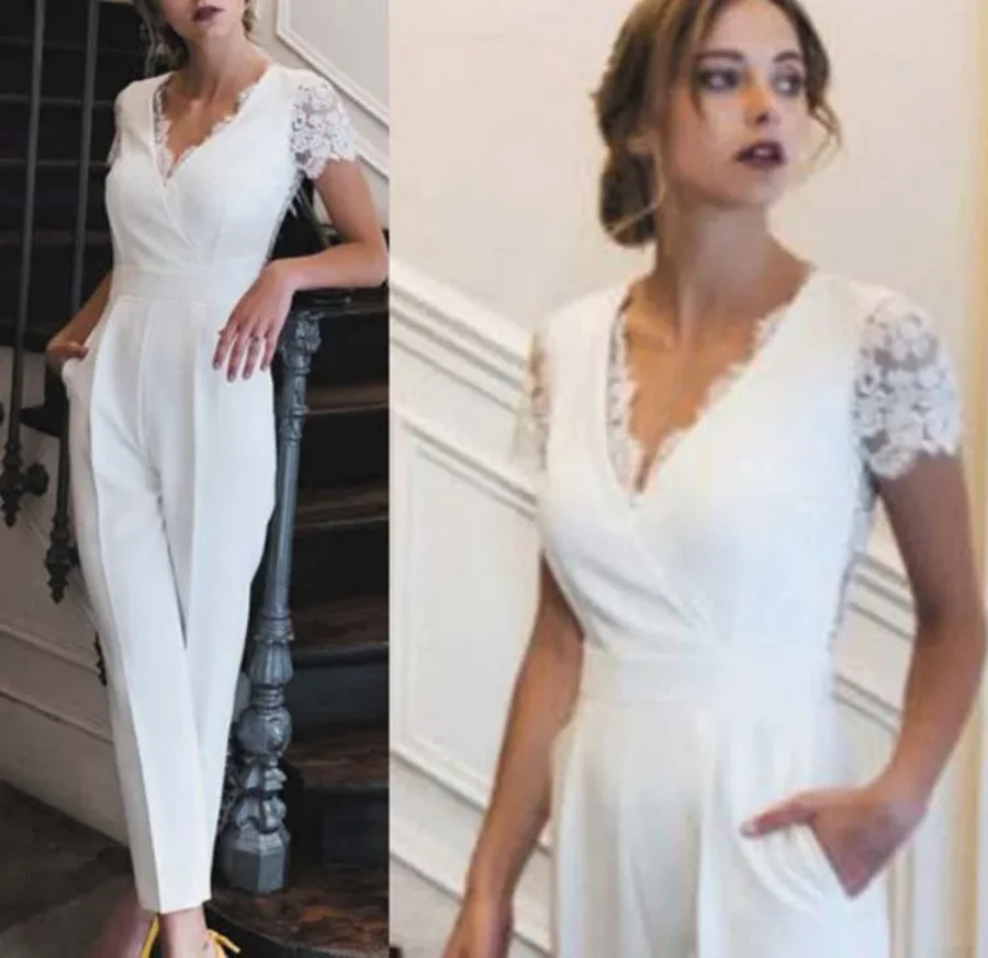 

Newest Wedding Dresses Lace Appliques Jumpsuits For Women 2024 V Neck Elegant Pants for Weddings Bridal Gowns Vestido De Novia