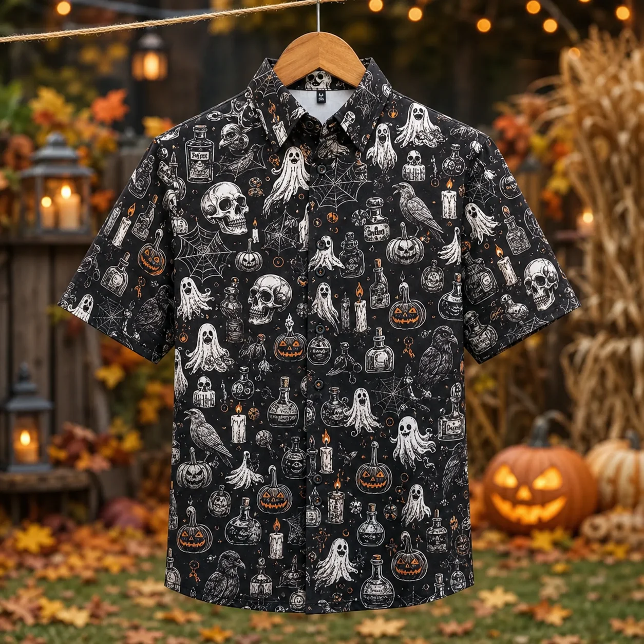 Fashion Mens Halloween Shirts Trendy Holiday Wear Short Sleeve Pumpkin Ghost 3D Printed Blouses Loose Streetwear Tops