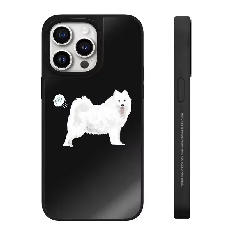 

Cute Dog Black Mirror Magnetic iPhone 12 13 14 15 16 Pro Max Protective Case