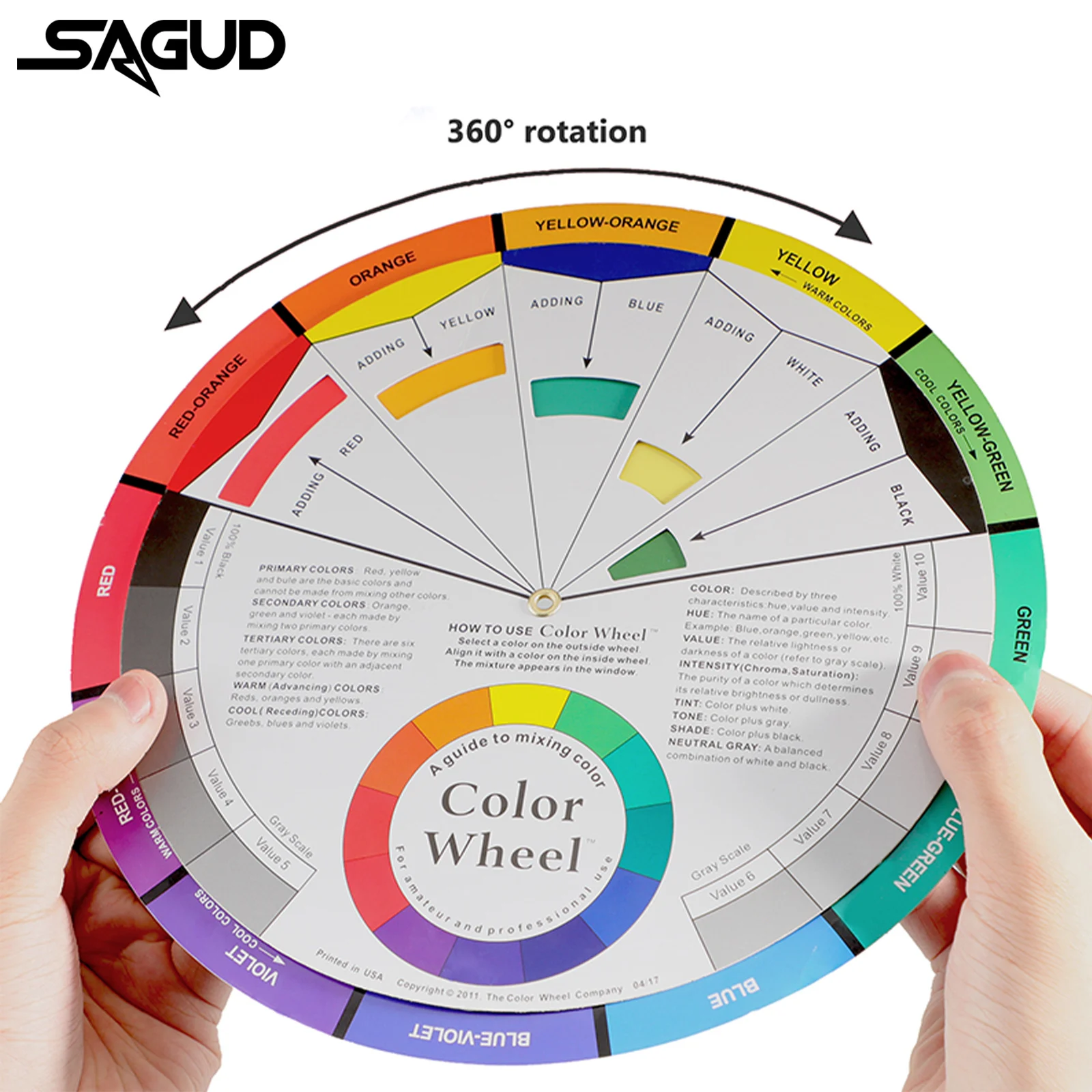 SAGUD 2 Styles Color Wheel Professional 360° Rotating Paper Card Pigment Mini Tool for Nail Tattoo Pigment 24 Color Palette