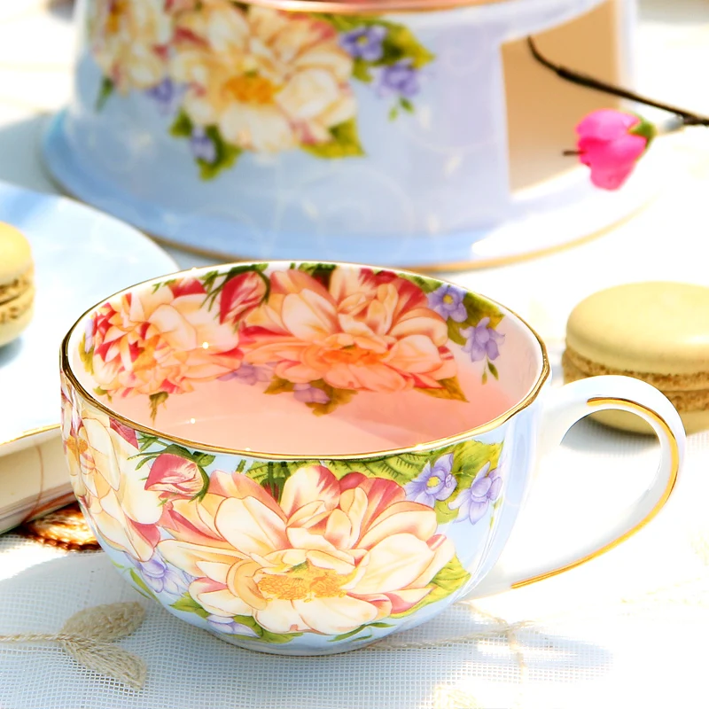 200ML, fine bone china coffee cup with saucer, pumpkin floral design, porcelain tea cup set, country mugs coffee cups, ceramic