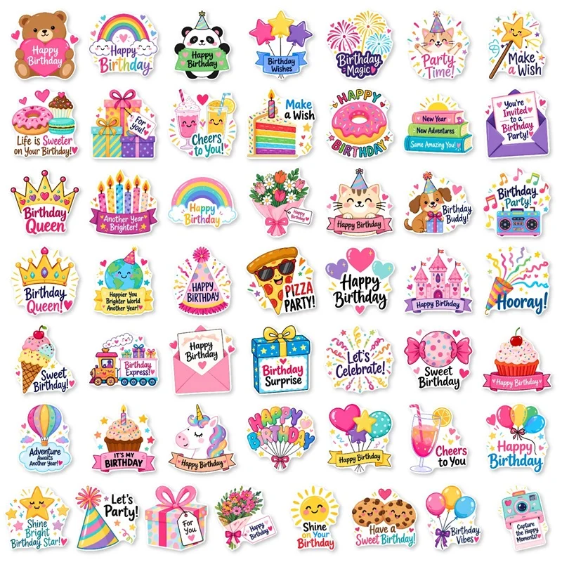 10/30/50PCS Happy Birthday Party Sticker Aesthetic Colored DIY Hand Accounting Decoration Scrapbooking Stationery Supplies